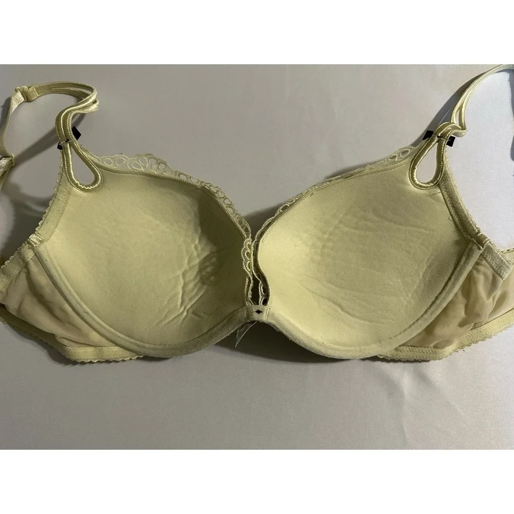 Victoria's Secret Sexy Little Things Bra 36C Yellow Lace Underwire Padded Demi
